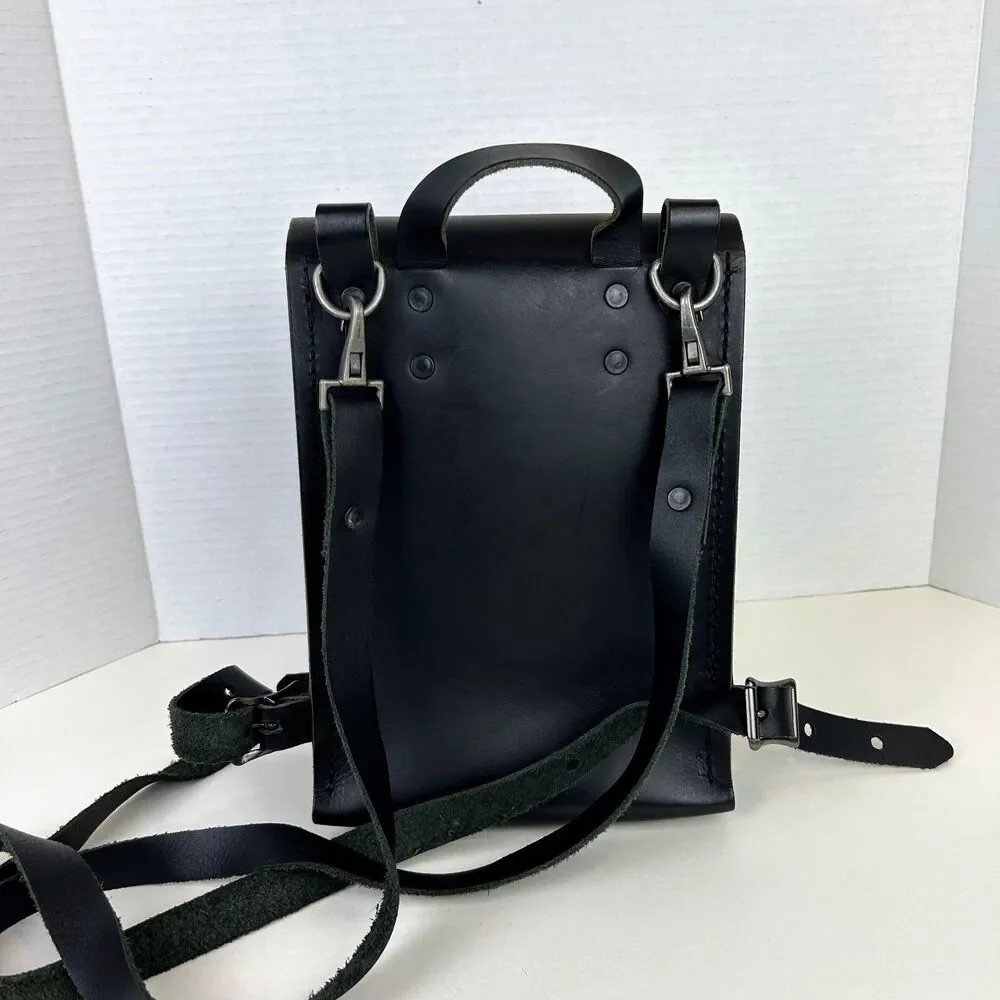 Mifland Bedford Bag USA Made Full Leather Backpack Black Rucksack Adjustable Med
